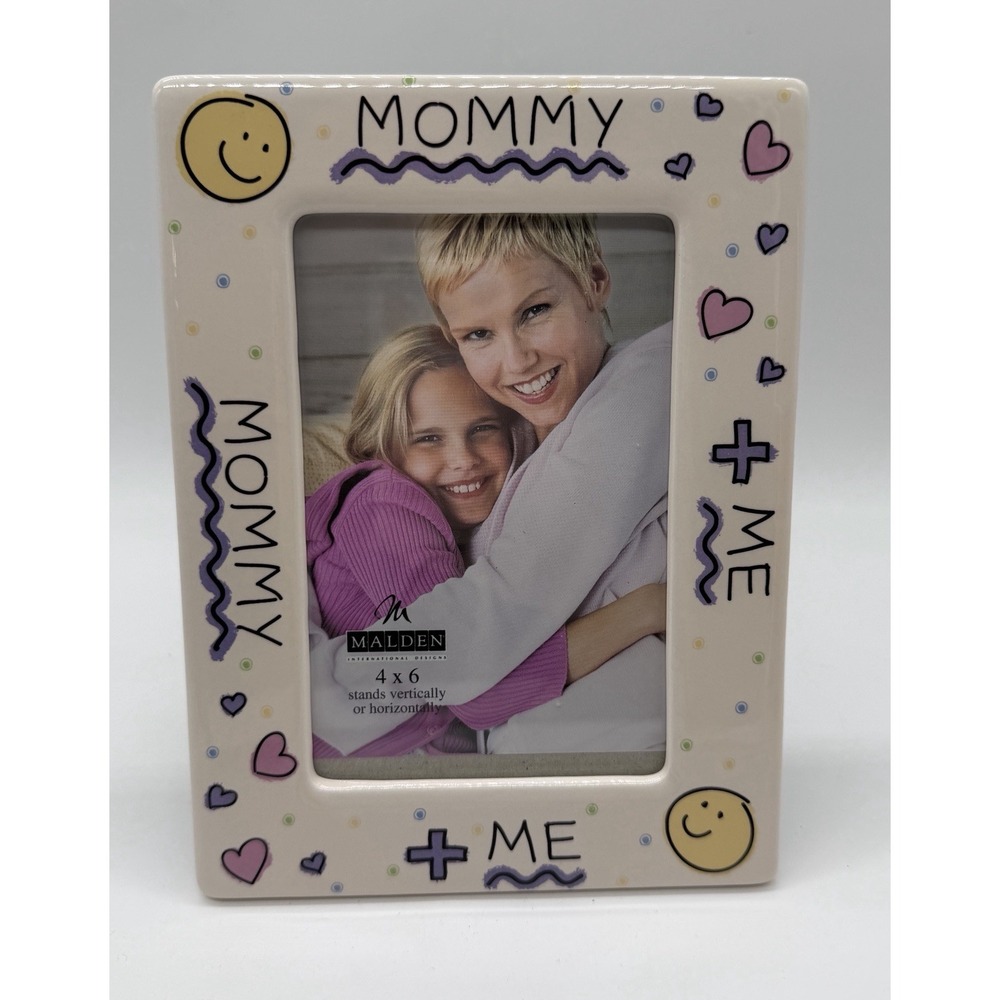 Malden Mommy + Me 4x6 Ceramic Picture Frame Pink Purple Hearts NIB Gift